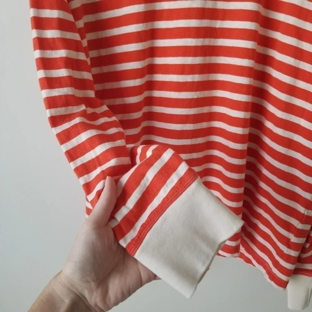 J Crew Long-sleeve Orange/White Striped Ringer T-shirt Size L Crewneck